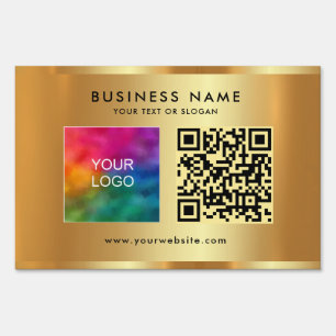 Your Custom Text Logo QR Code Faux Gold Yard Sign