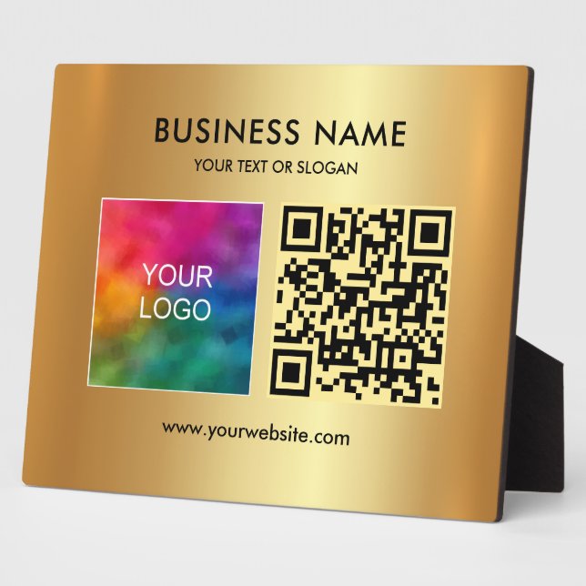 Your Custom Text Logo QR Code Glamorous Faux Gold Plaque (Side)