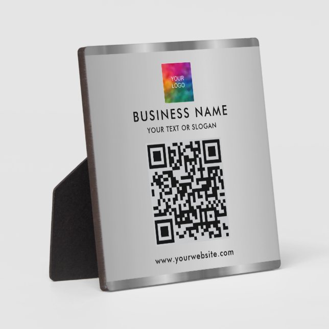 Your Custom Text Logo QR Code Glamorous Silver Plaque (Front)