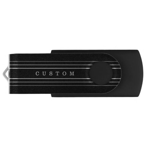 Your Custom Text  Modern Stripes  Black Flash Drive