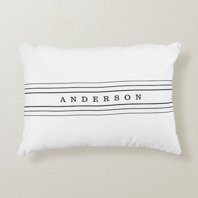 Your Custom Text & Modern Stripes | Black & White Accent Pillow (Front)