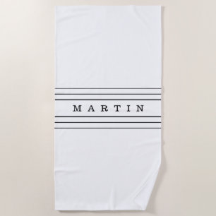 Your Custom Text & Modern Stripes   Black & White Beach Towel