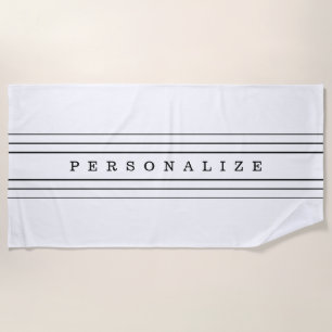 Your Custom Text & Modern Stripes Black & White Beach Towel