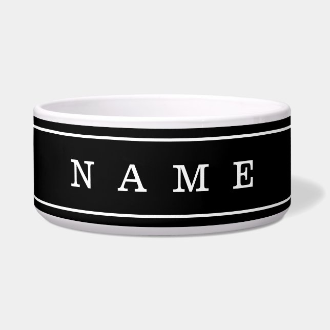 Your Custom Text & Modern Stripes | Black & White Bowl (Front)