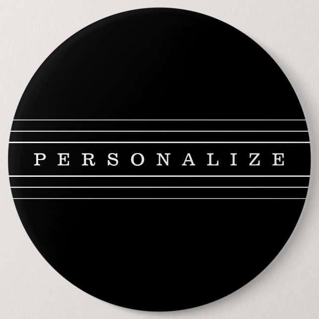 Your Custom Text & Modern Stripes | Black & White Button (Front)