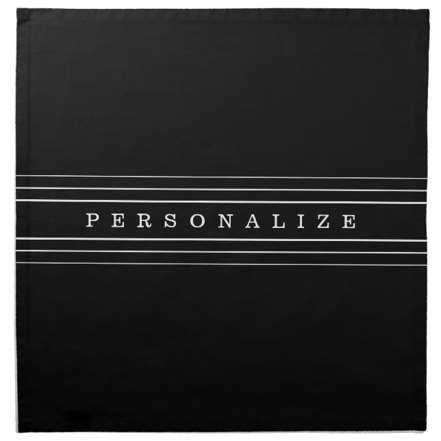 Your Custom Text & Modern Stripes | Black & White Cloth Napkin (Front)