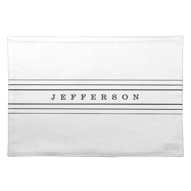 Your Custom Text & Modern Stripes | Black & White Cloth Placemat (Front)