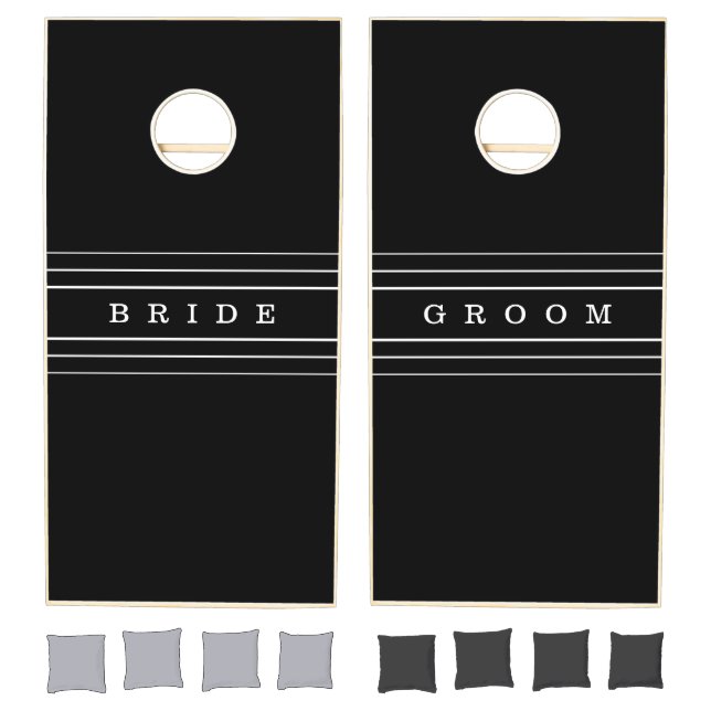 Your Custom Text & Modern Stripes | Black & White Cornhole Set (Set)