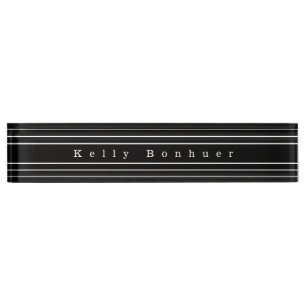 Your Custom Text & Modern Stripes Black & White Desk Name Plate