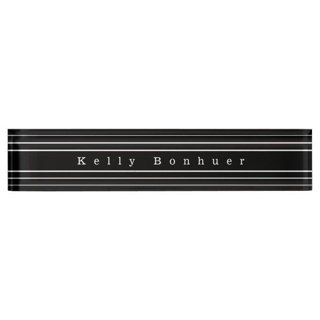 Your Custom Text & Modern Stripes | Black & White Desk Name Plate (Front)