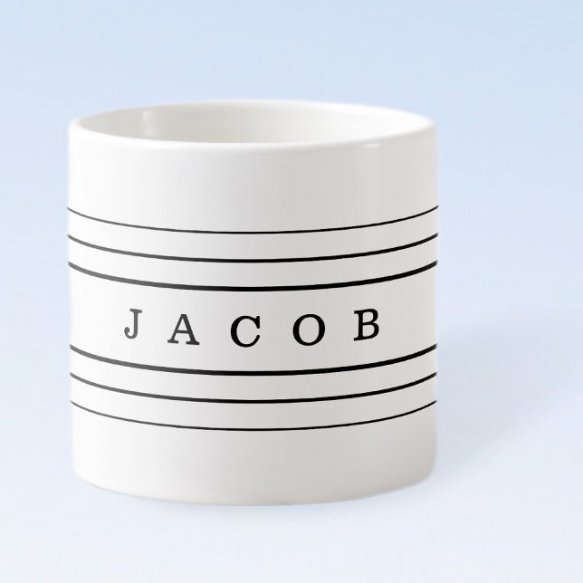 Your Custom Text & Modern Stripes | Black & White Espresso Cup (Creator Uploaded)