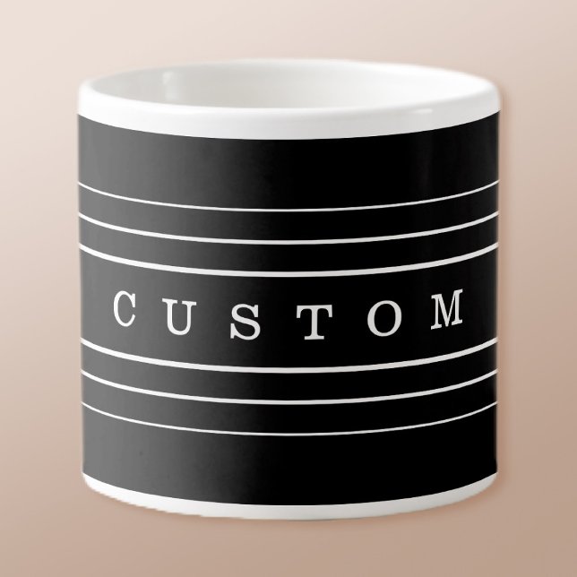 Your Custom Text & Modern Stripes | Black & White Espresso Cup (Creator Uploaded)