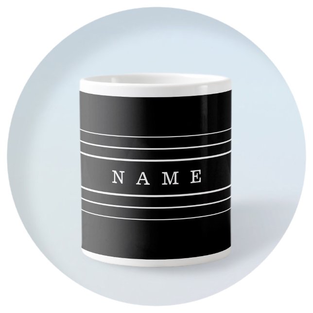 Your Custom Text & Modern Stripes | Black & White Giant Coffee Mug (Creator Uploaded)