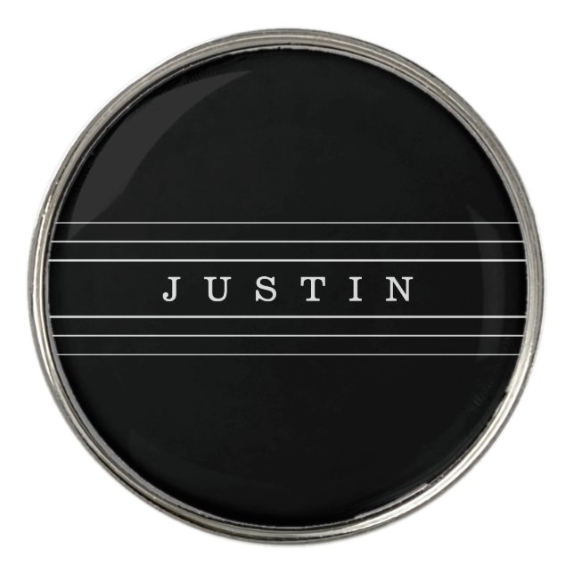 Your Custom Text & Modern Stripes | Black & White Golf Ball Marker (Front)