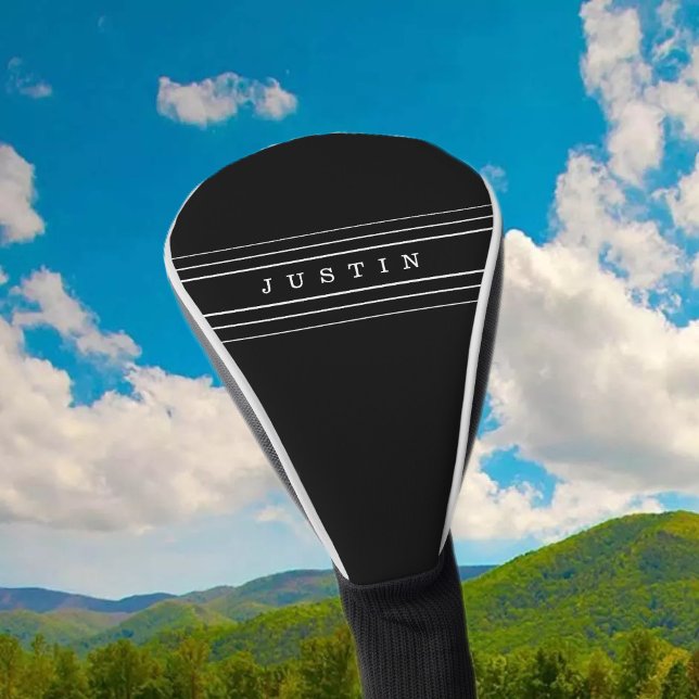 Your Custom Text & Modern Stripes | Black & White Golf Head Cover (Creator Uploaded)