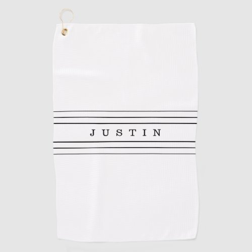 Your Custom Text  Modern Stripes  Black  White Golf Towel