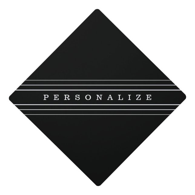 Your Custom Text & Modern Stripes | Black & White Graduation Cap Topper (Front)