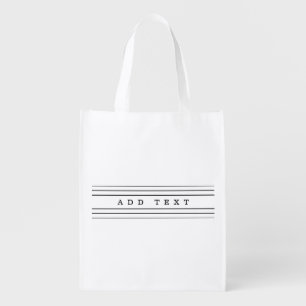 Your Custom Text & Modern Stripes Black & White Grocery Bag