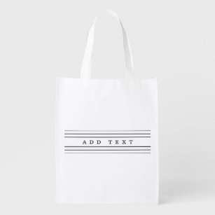 Your Custom Text & Modern Stripes   Black & White Grocery Bag