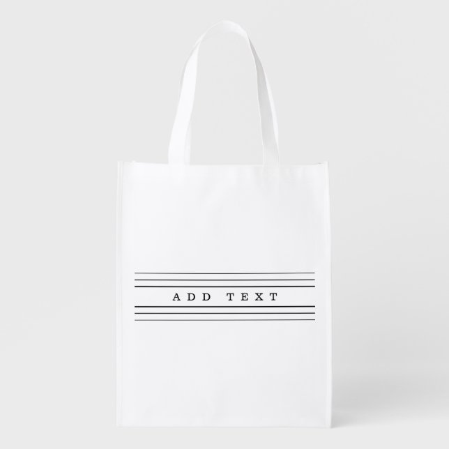 Your Custom Text & Modern Stripes | Black & White Grocery Bag (Front)