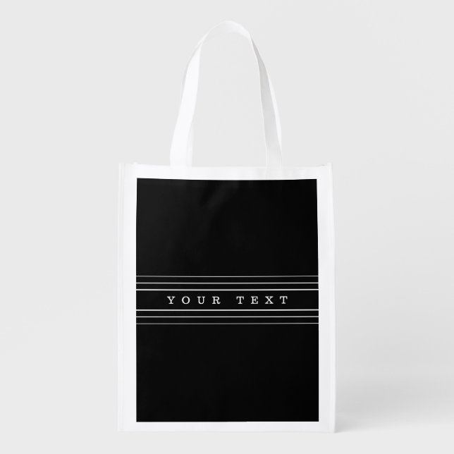 Your Custom Text & Modern Stripes | Black & White Grocery Bag (Front)