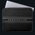 Your Custom Text & Modern Stripes | Black & White Laptop Sleeve<br><div class="desc">Modern horizontal stripes and your custom text.</div>