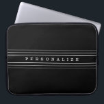 Your Custom Text & Modern Stripes | Black & White Laptop Sleeve<br><div class="desc">Modern horizontal stripes and your custom text.</div>