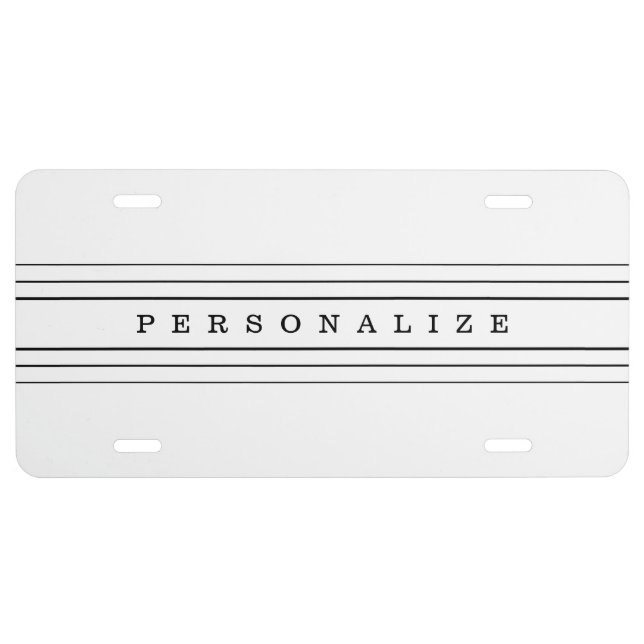Your Custom Text & Modern Stripes | Black & White License Plate (Front)