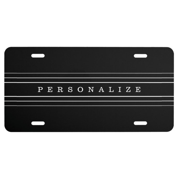 Your Custom Text & Modern Stripes Black & White License Plate Zazzle