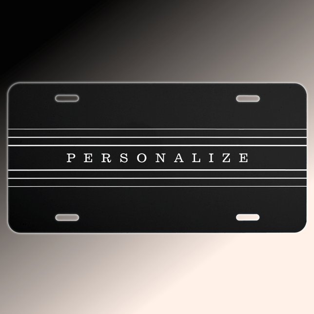 Your Custom Text & Modern Stripes | Black & White License Plate (Creator Uploaded)