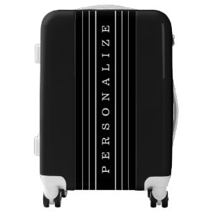 Your Custom Text & Modern Stripes   Black & White Luggage