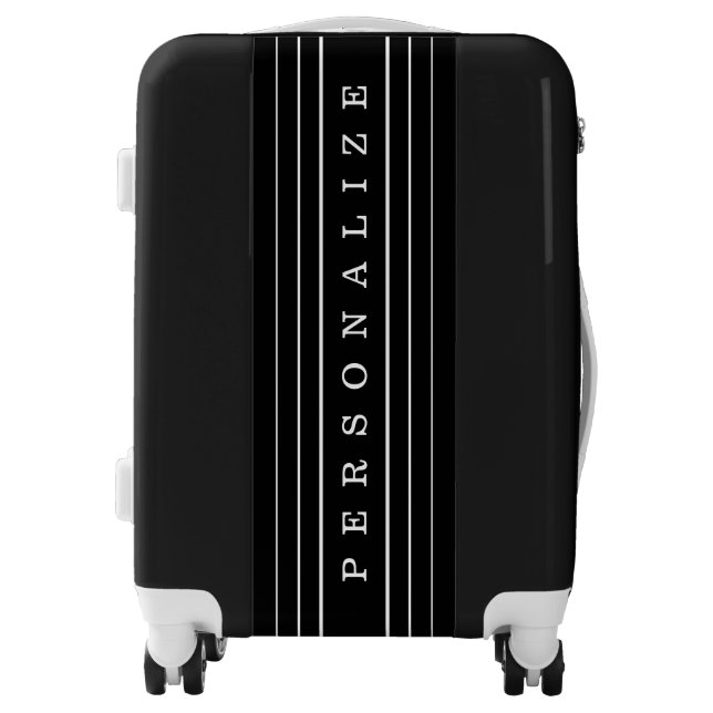 Your Custom Text & Modern Stripes | Black & White Luggage (Front)