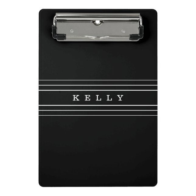 Your Custom Text & Modern Stripes | Black & White Mini Clipboard (Front)