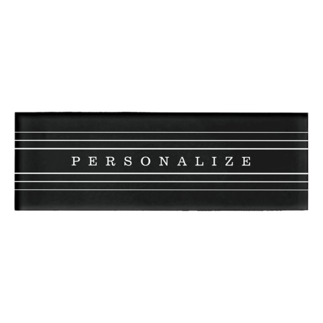 Your Custom Text & Modern Stripes | Black & White Name Tag (Front)