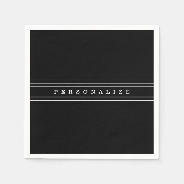 Your Custom Text & Modern Stripes | Black & White Napkins (Front)
