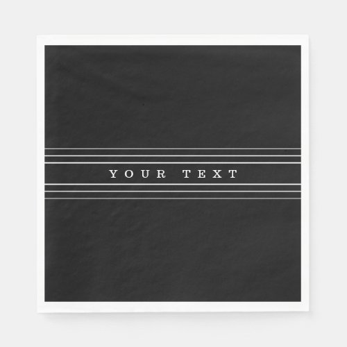 Your Custom Text  Modern Stripes  Black  White Napkins