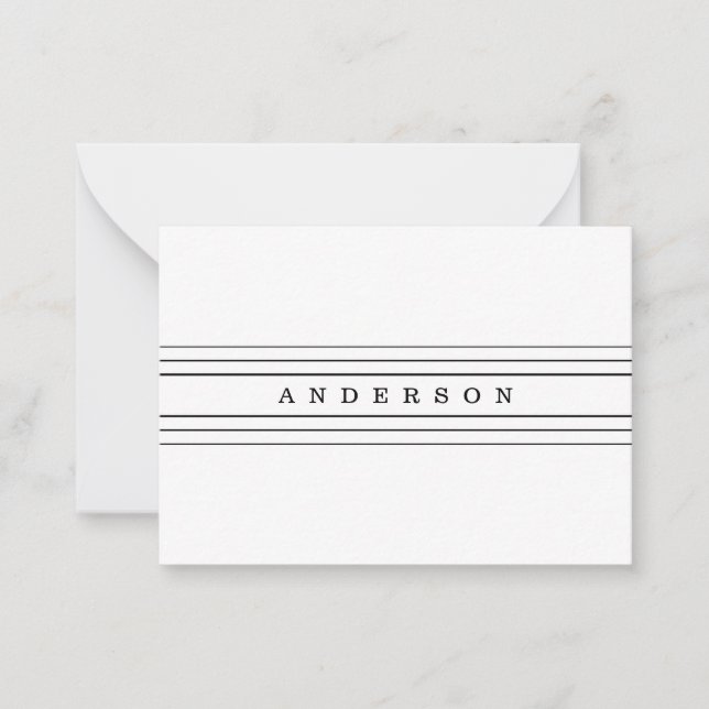 Your Custom Text & Modern Stripes | Black & White Note Card (Front)