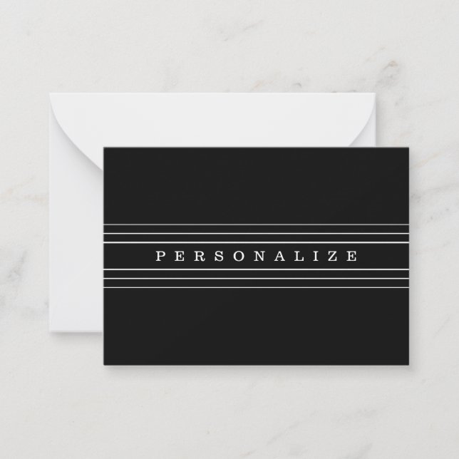 Your Custom Text & Modern Stripes | Black & White Note Card (Front)