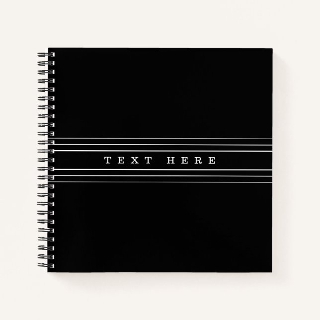 Your Custom Text & Modern Stripes | Black & White Notebook (Front)