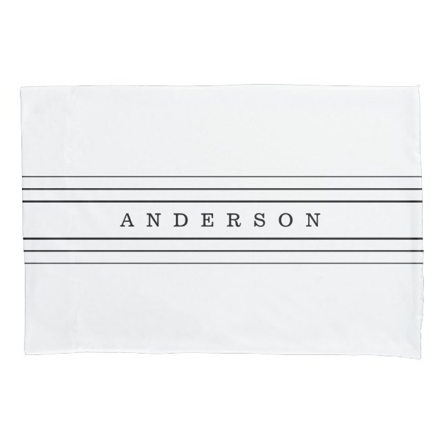 Your Custom Text & Modern Stripes | Black & White Pillow Case (Front-Left)