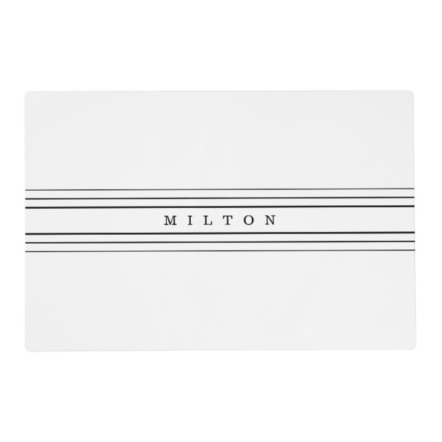 Your Custom Text & Modern Stripes | Black & White Placemat (Front)