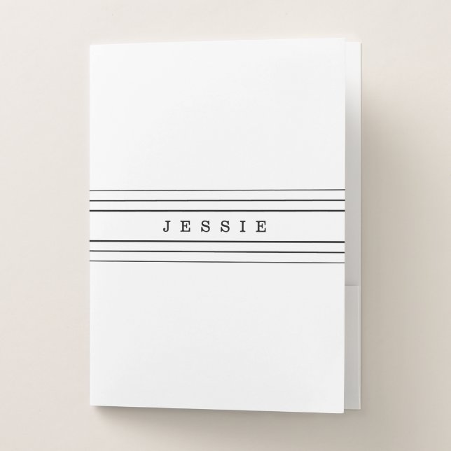 Your Custom Text & Modern Stripes | Black & White Pocket Folder (Front)