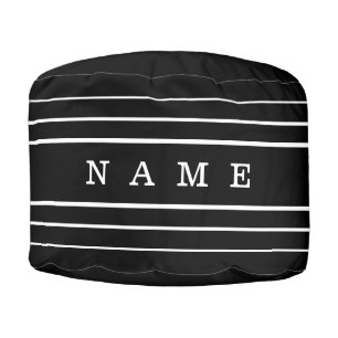 Your Custom Text & Modern Stripes   Black & White Pouf