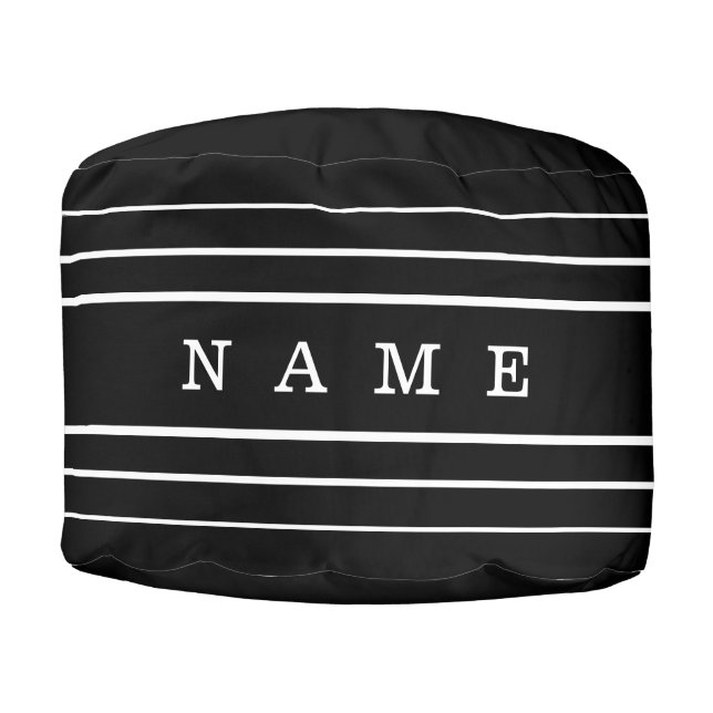 Your Custom Text & Modern Stripes | Black & White Pouf (Front)