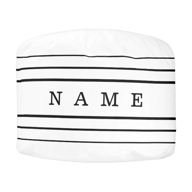 Your Custom Text & Modern Stripes | Black & White Pouf (Front)