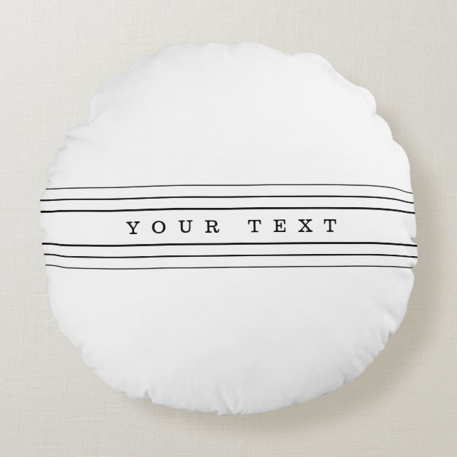 Your Custom Text & Modern Stripes | Black & White Round Pillow (Front)