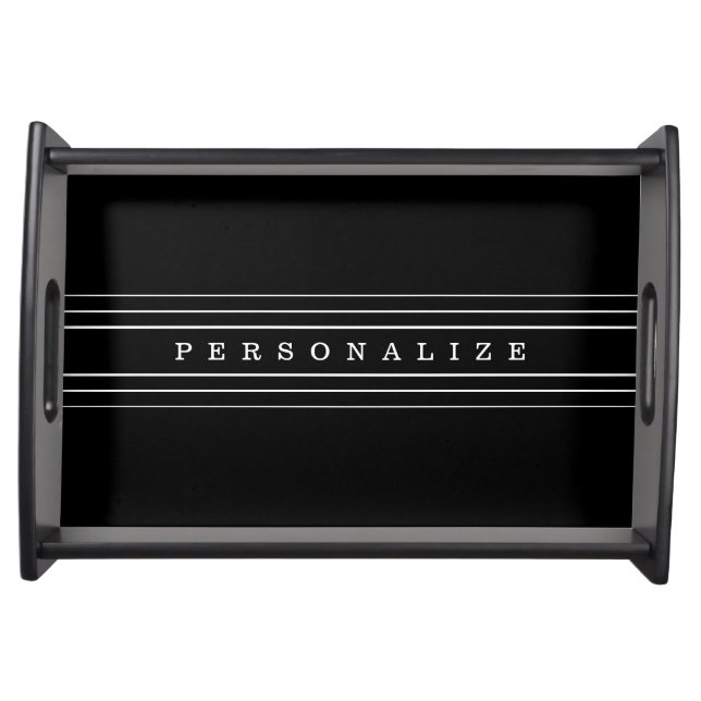 Your Custom Text & Modern Stripes | Black & White Serving Tray (Front)