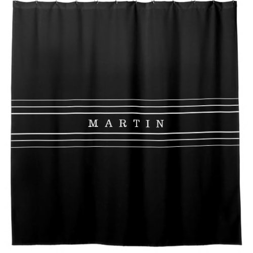 Your Custom Text  Modern Stripes  Black  White Shower Curtain