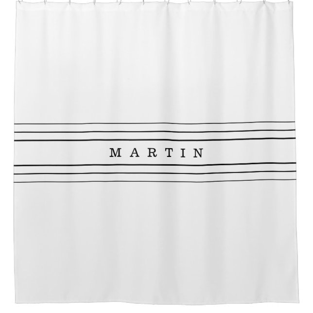 Your Custom Text & Modern Stripes | Black & White Shower Curtain (Front)