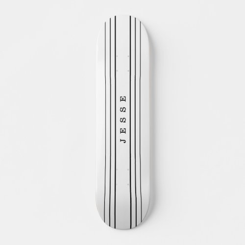 Your Custom Text  Modern Stripes  Black  White Skateboard